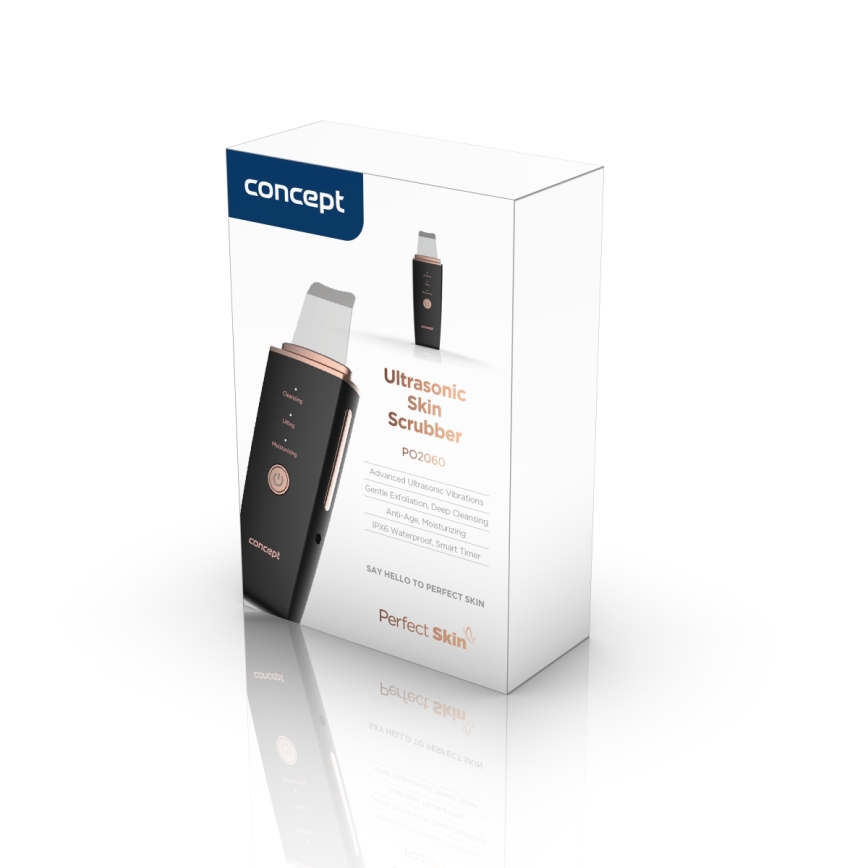 Concept PO2060 - Cosmetic ultrasonic spatula PERFECT SKIN 3,5W/5V USB 500 mAh IPX6 black