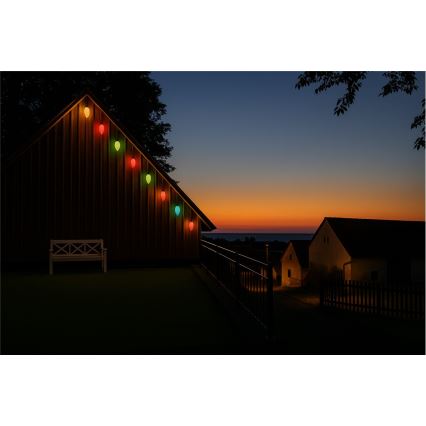 LED outdoor extension string lights CONE FILAMENT 20xE10 14m multicolor/warm white IP44, Made in the EU