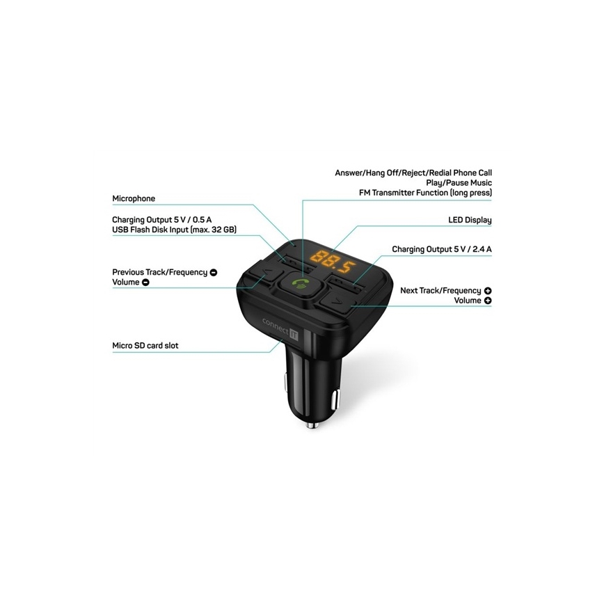 CONNECT IT CCC-8600-BK - FM car transmitter with hands-free function black