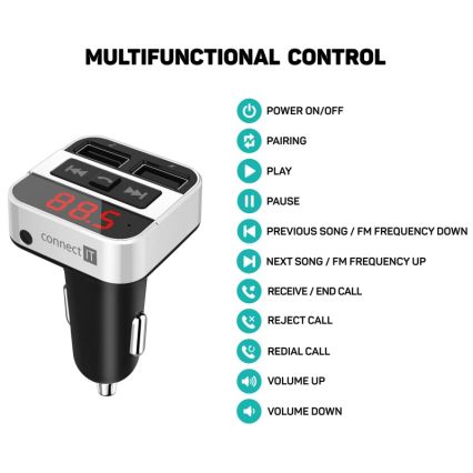 CONNECT IT CCC-8800-SL - FM car transmitter with hands-free function black/silver