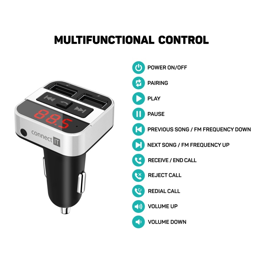 CONNECT IT CCC-8800-SL - FM car transmitter with hands-free function black/silver