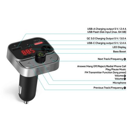 CONNECT IT CCC-8900-AN - FM car transmitter with hands-free function black/silver
