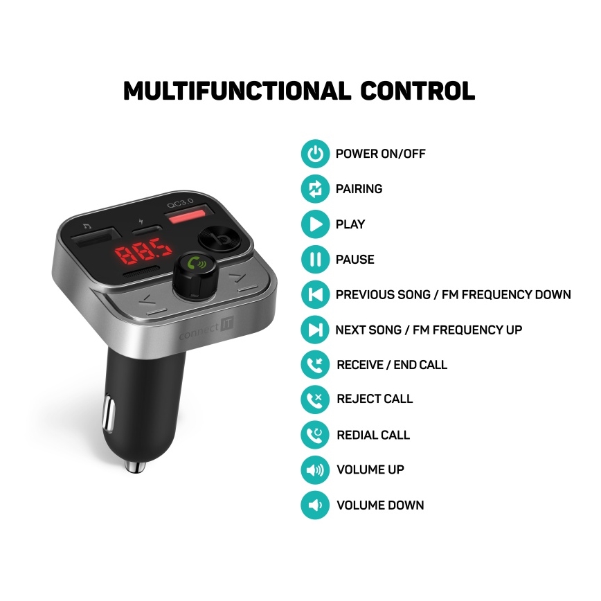 CONNECT IT CCC-8900-AN - FM car transmitter with hands-free function black/silver