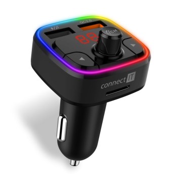CONNECT IT CCC-9090-BK - LED RGB FM car transmitter with hands-free function black