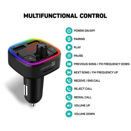 CONNECT IT CCC-9090-BK - LED RGB FM car transmitter with hands-free function black