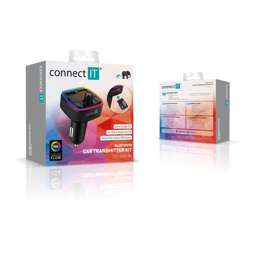 CONNECT IT CCC-9090-BK - LED RGB FM car transmitter with hands-free function black
