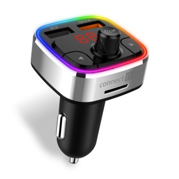 CONNECT IT CCC-9090-SL - LED RGB FM car transmitter with hands-free function black/silver