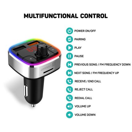 CONNECT IT CCC-9090-SL - LED RGB FM car transmitter with hands-free function black/silver