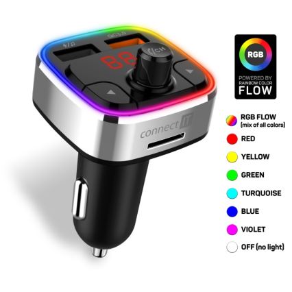 CONNECT IT CCC-9090-SL - LED RGB FM car transmitter with hands-free function black/silver