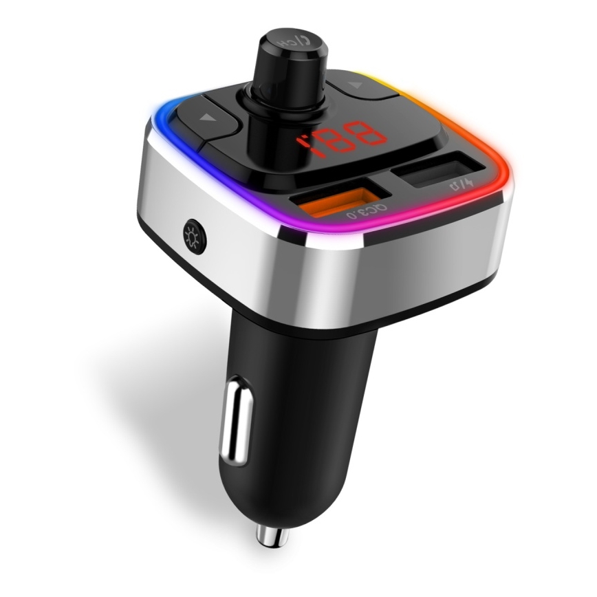 CONNECT IT CCC-9090-SL - LED RGB FM car transmitter with hands-free function black/silver