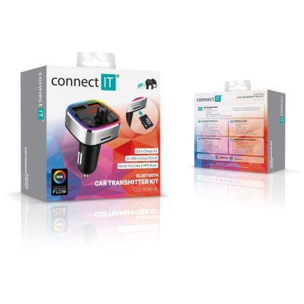 CONNECT IT CCC-9090-SL - LED RGB FM car transmitter with hands-free function black/silver