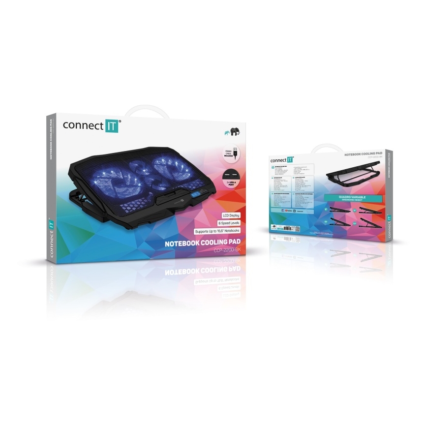CONNECT IT CCP-2200-BK - Cooling pad for laptop 4x fan 2xUSB black//blue
