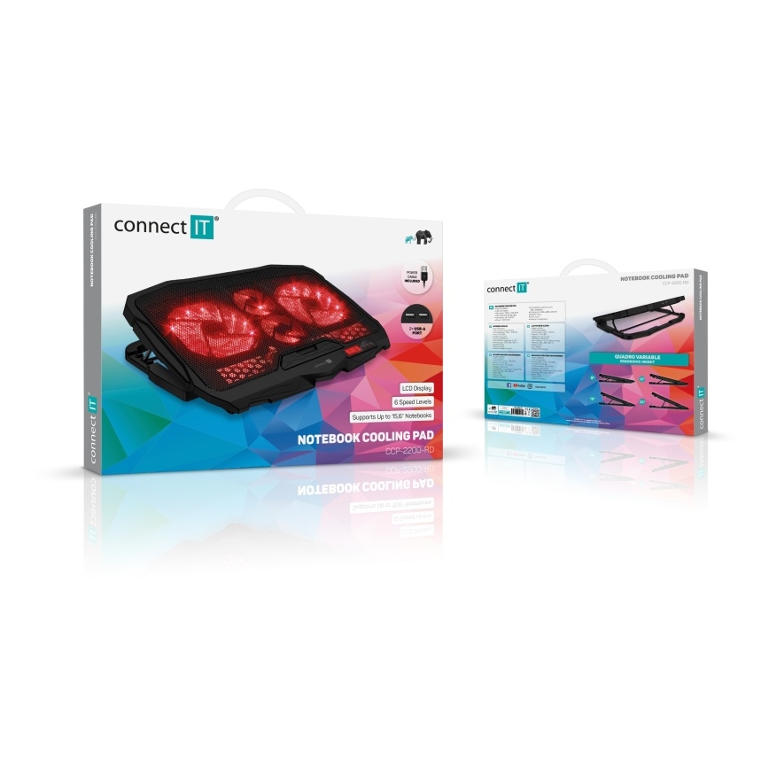 CONNECT IT CCP-2200-RD - Cooling pad for laptop 4x fan 2xUSB black/red