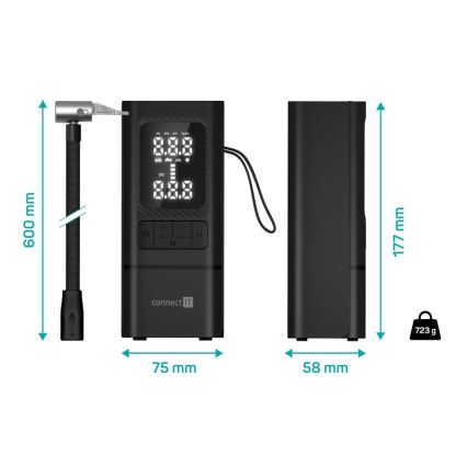 CONNECT IT CFF-4500-BK - AirFlow Digital Pocket Compressor 80W/6000 mAh Black