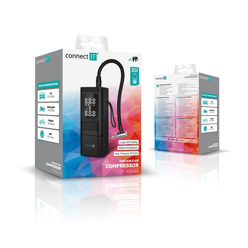 CONNECT IT CFF-4500-BK - AirFlow Digital Pocket Compressor 80W/6000 mAh Black