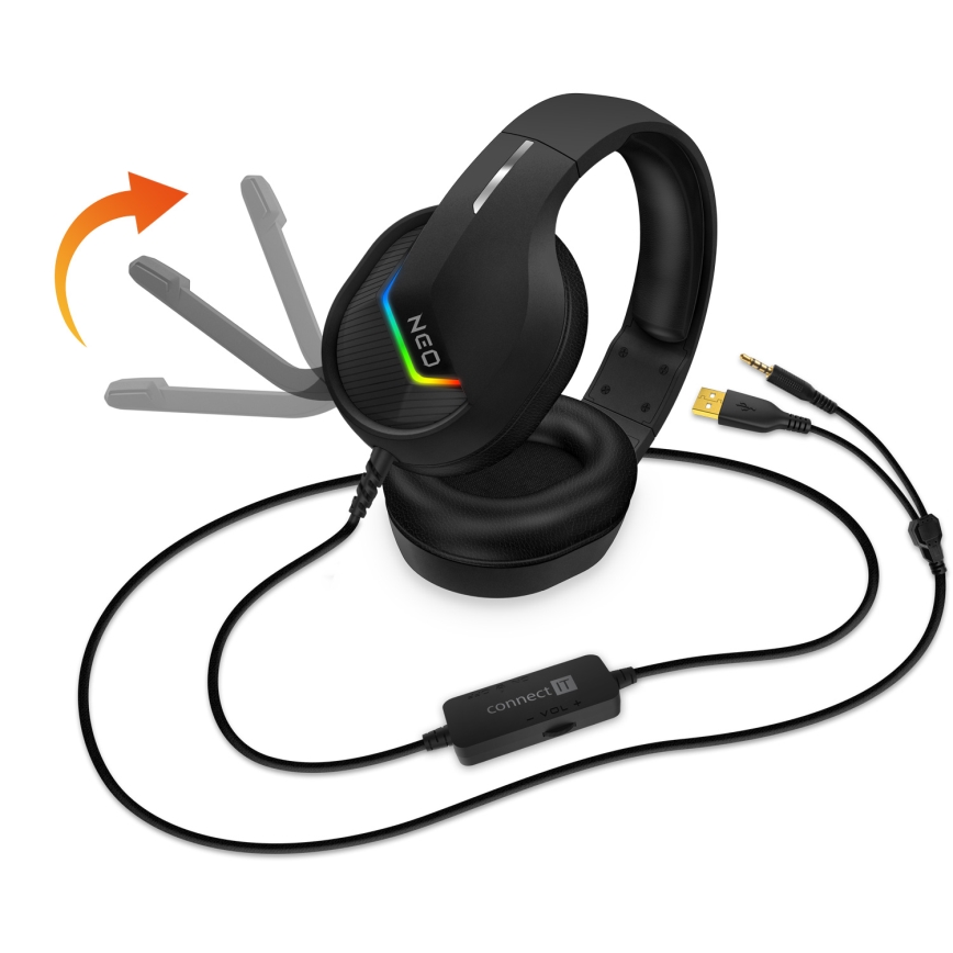 CONNECT IT CHP-3595-BK - LED RGB Wired gaming headphones with a microphone black