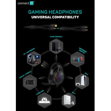 CONNECT IT CHP-3595-BK - LED RGB Wired gaming headphones with a microphone black