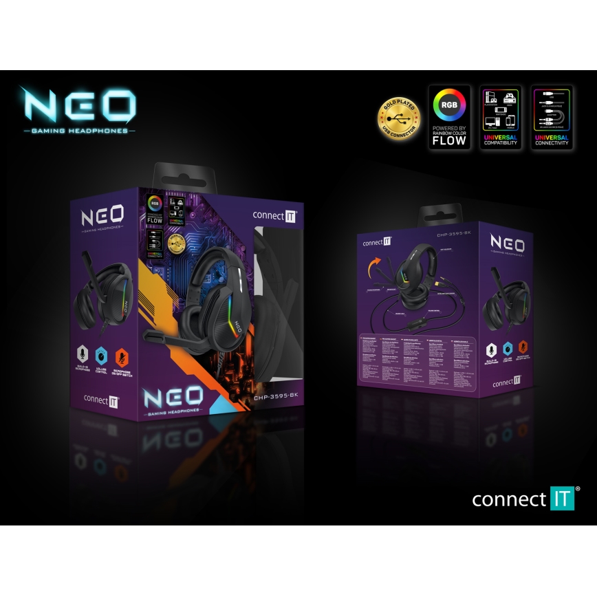 CONNECT IT CHP-3595-BK - LED RGB Wired gaming headphones with a microphone black