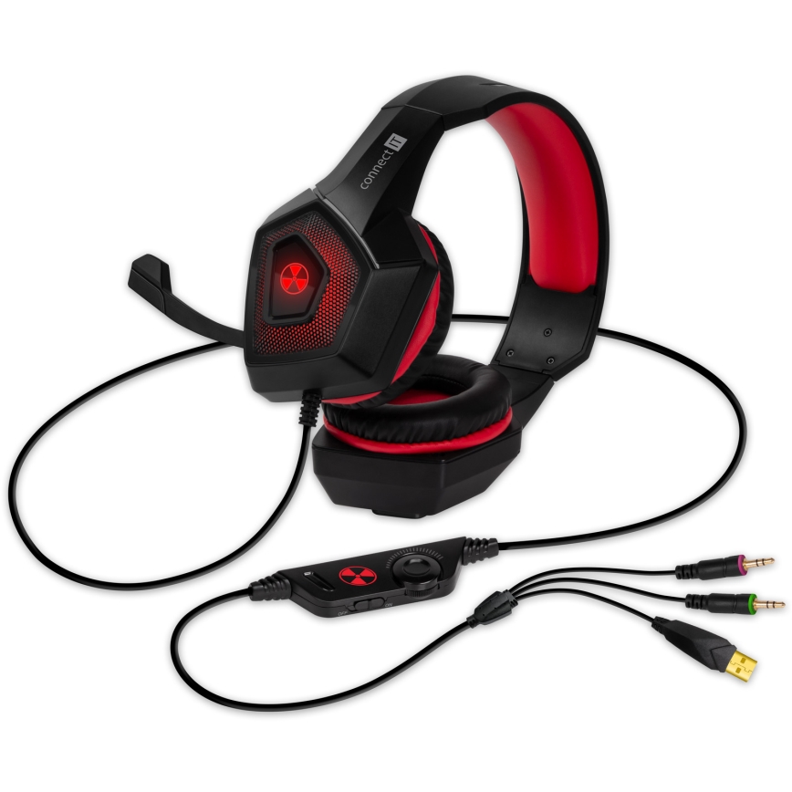 CONNECT IT CHP-5500-RD - LED Wired gaming headphones with a microphone black/red