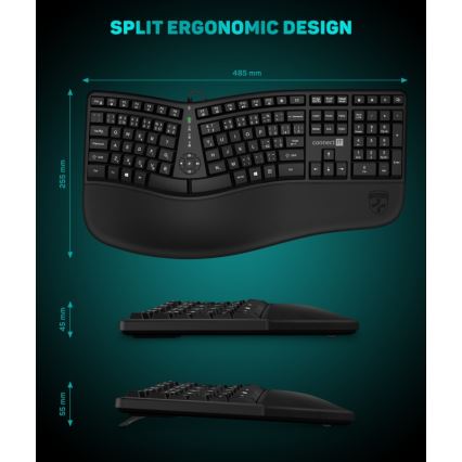 CONNECT IT CKB-2800-CS - Ergonomic wireless keyboard with CZ/SK localization black