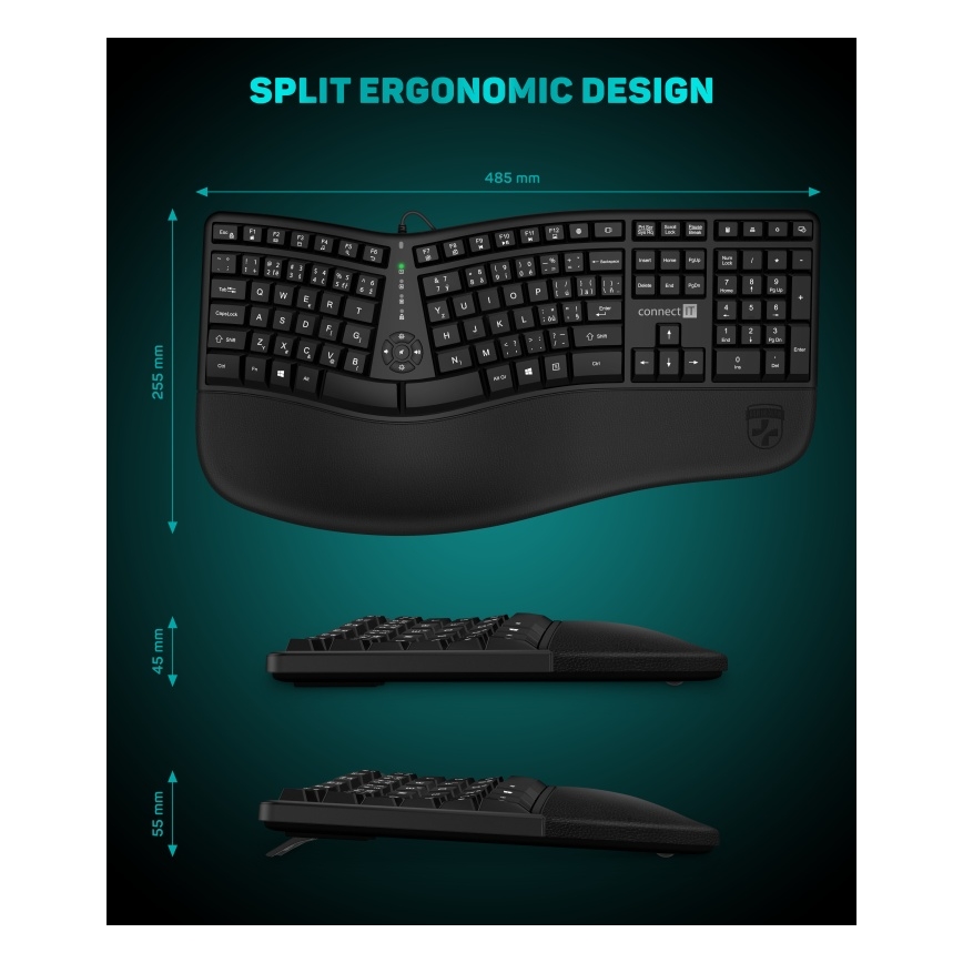 CONNECT IT CKB-2800-CS - Ergonomic wireless keyboard with CZ/SK localization black