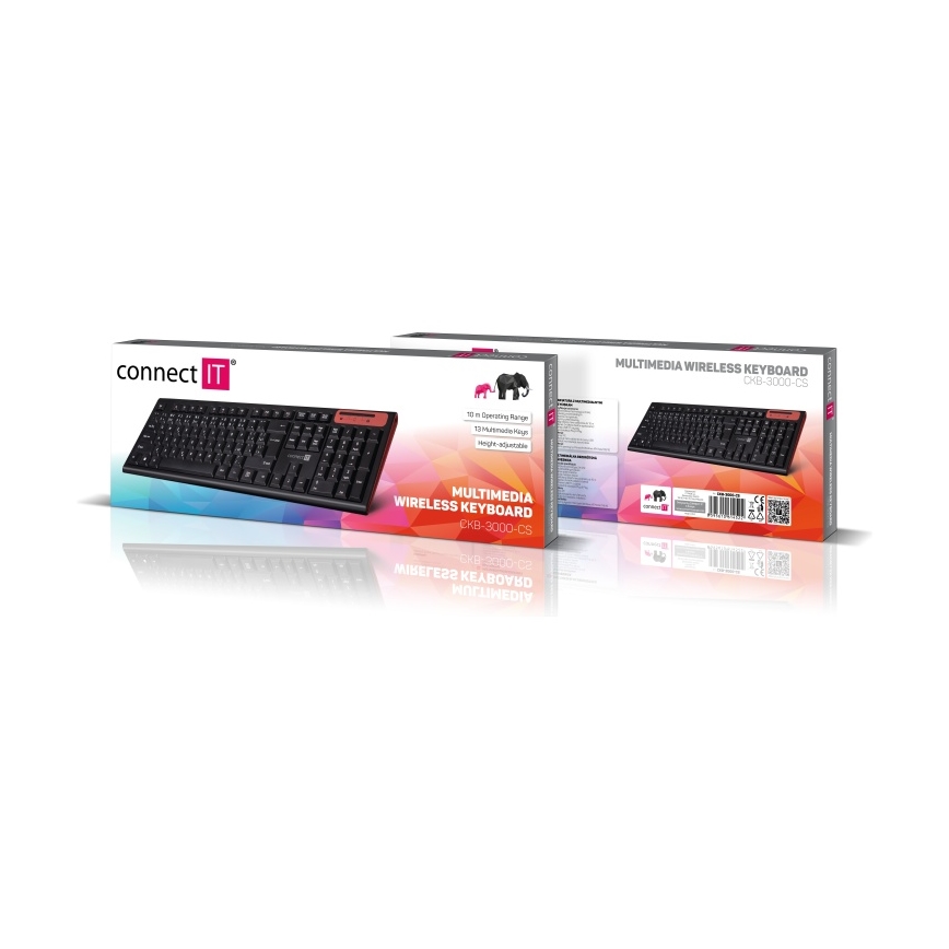 CONNECT IT CKB-3000-CS - Multimedia wireless keyboard with CZ/SK localization 2xAAA black