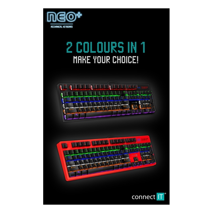 CONNECT IT CKB-3591-CS - LED RGB Wired gaming keyboard with CZ/SK localization black + red frame