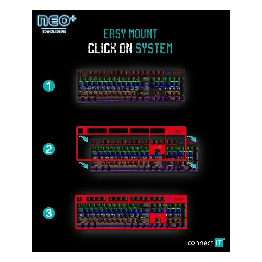 CONNECT IT CKB-3591-CS - LED RGB Wired gaming keyboard with CZ/SK localization black + red frame