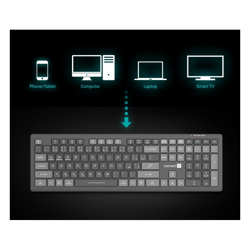 CONNECT IT CKB-5060-CS - Low-profile quiet keyboard with CZ/SK localization 350 mAh
