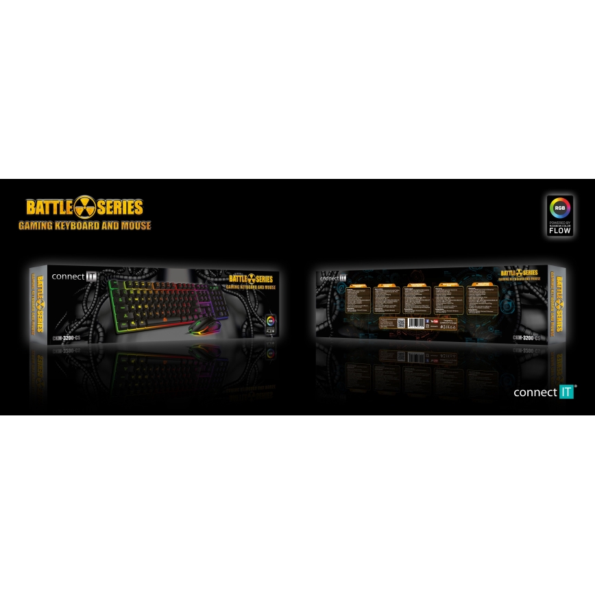 CONNECT IT CKM-3200-CS - LED RGB Wired gaming keyboard and gaming mouse 1200/1800/2400/3600 DPI with CZ/SK localization black