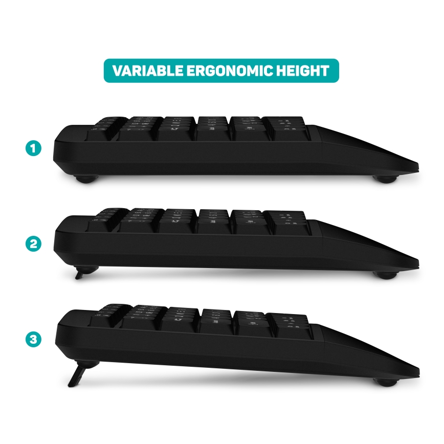 CONNECT IT CKM-6010-CS - Ergonomic wireless keyboard and mouse 800/1200/1600/2400 DPI with CZ/SK localization 1xAA + 2xAAA black