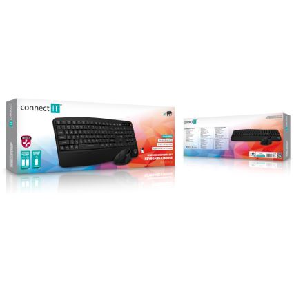 CONNECT IT CKM-6010-CS - Ergonomic wireless keyboard and mouse 800/1200/1600/2400 DPI with CZ/SK localization 1xAA + 2xAAA black