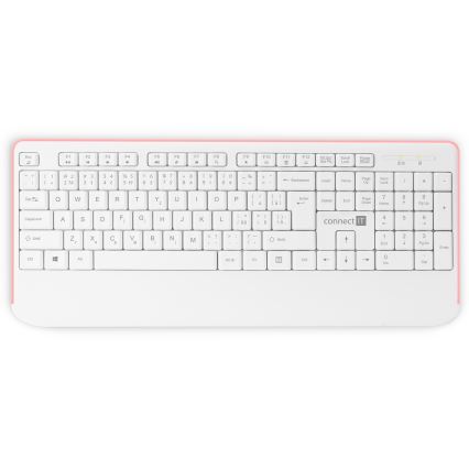 CONNECT IT CKM-7801-CS - Wireless keyboard and mouse 1200 DPI with CZ/SK localization 1xAAA + 1xAA white/pink