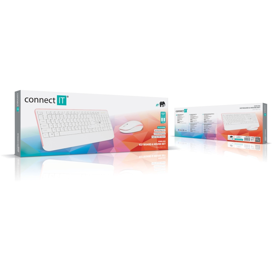 CONNECT IT CKM-7801-CS - Wireless keyboard and mouse 1200 DPI with CZ/SK localization 1xAAA + 1xAA white/pink
