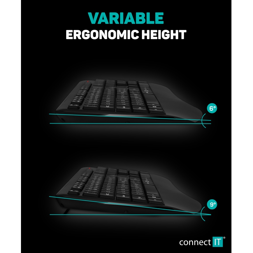 CONNECT IT CKM-7803-CS - Wireless keyboard and mouse 1200 DPI with CZ/SK localization 1xAAA + 1xAA black