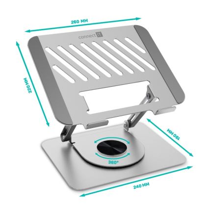 CONNECT IT CMF-2100-SL - Rotating laptop stand silver