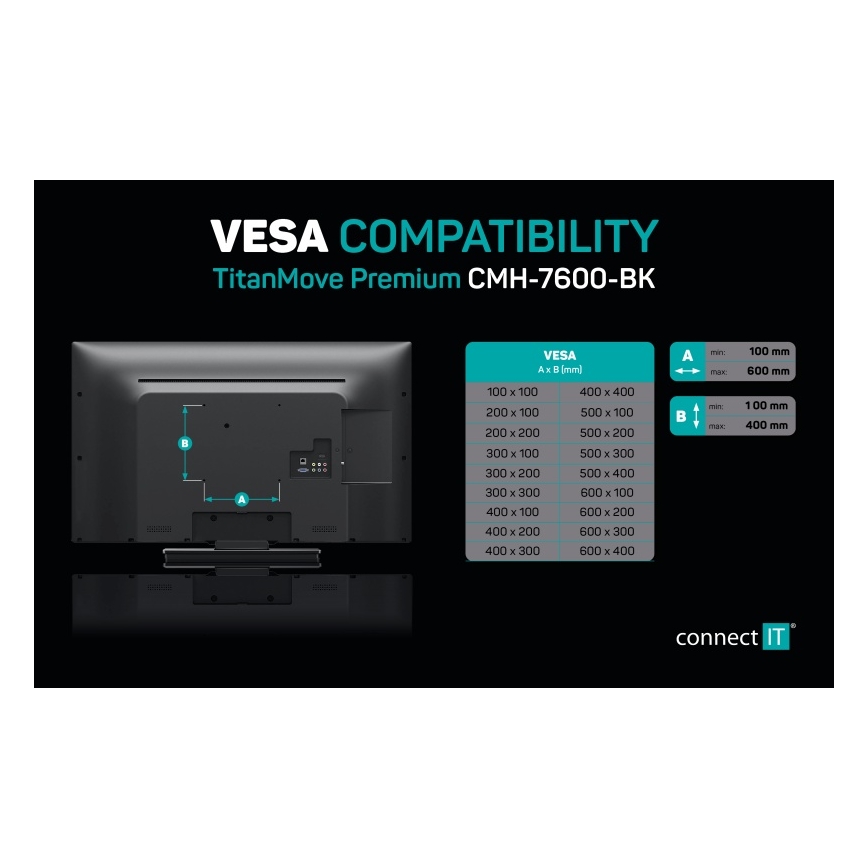 CONNECT IT CMH-7600-BK - Wall holder for TV 32-70” black