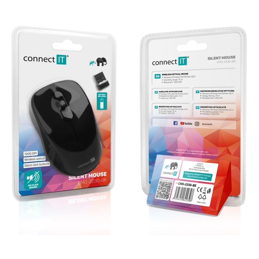 CONNECT IT CMO-2230-BK - Wireless silent mouse MUTE 1200 DPI 1xAA black