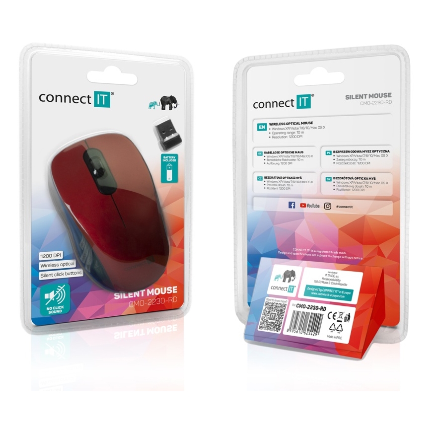 CONNECT IT CMO-2230-RD - Wireless silent mouse MUTE 1200 DPI 1xAA black/red