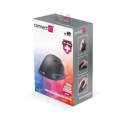 CONNECT IT CMO-2500-BK - Verti Wire Ergonomic Wired Mouse 1000/1600 DPI, Black