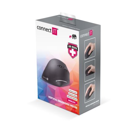 CONNECT IT CMO-2510-BK - Ergonomic Verti Wireless Mouse, 800/1200/1600 DPI, 2x AAA, Black