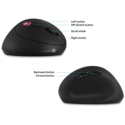CONNECT IT CMO-2600-BK - Ergonomic Wireless Mouse 800/1200/1600 DPI 1xAA Black