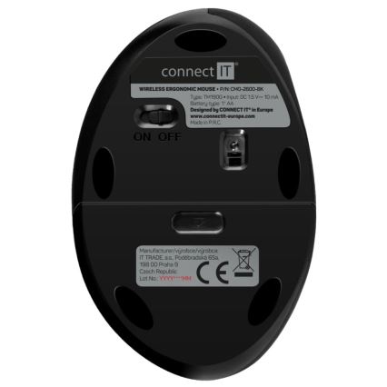 CONNECT IT CMO-2600-BK - Ergonomic Wireless Mouse 800/1200/1600 DPI 1xAA Black