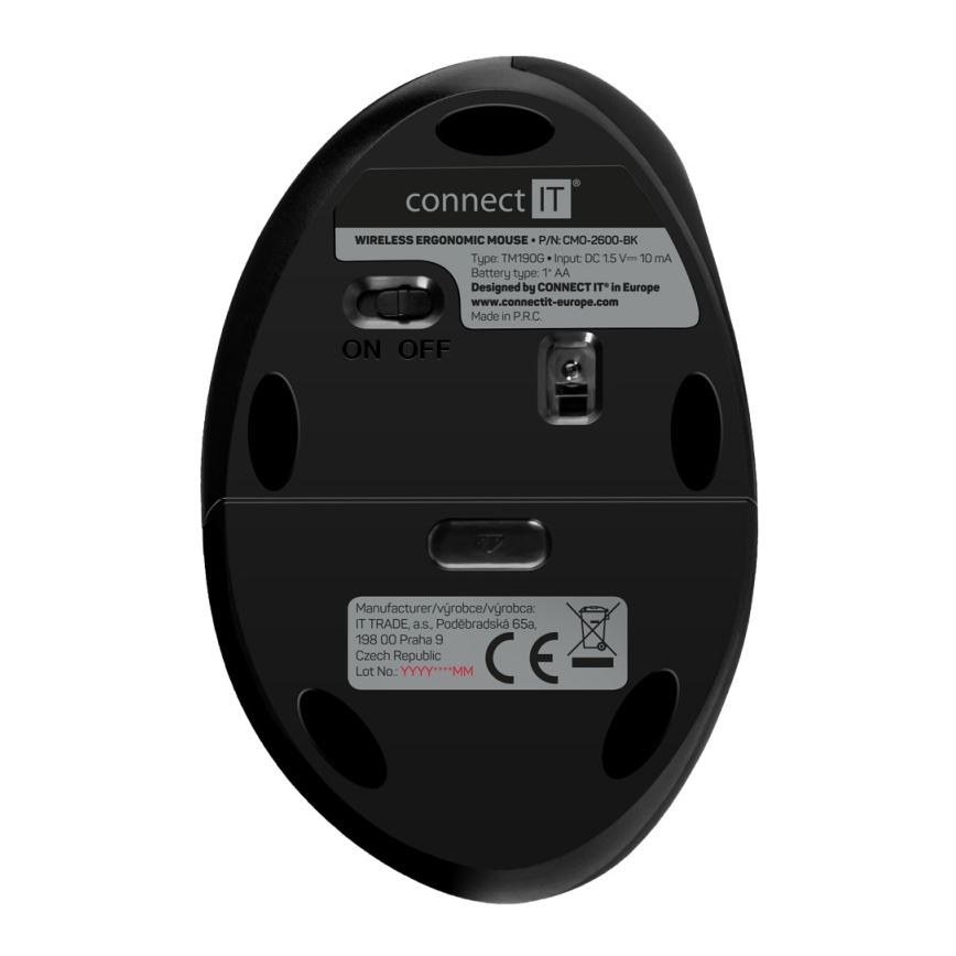 CONNECT IT CMO-2600-BK - Ergonomic Wireless Mouse 800/1200/1600 DPI 1xAA Black