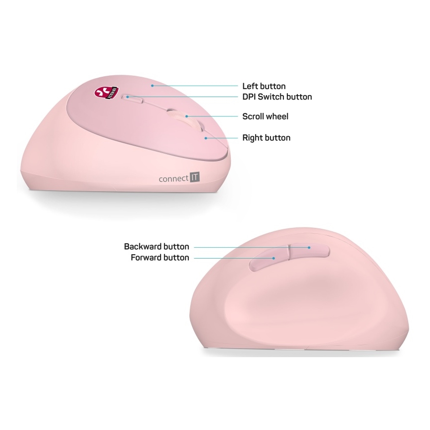 CONNECT IT CMO-2600-PK - Ergonomic Wireless Mouse 800/1200/1600 DPI 1xAA Pink