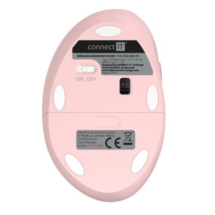 CONNECT IT CMO-2600-PK - Ergonomic Wireless Mouse 800/1200/1600 DPI 1xAA Pink