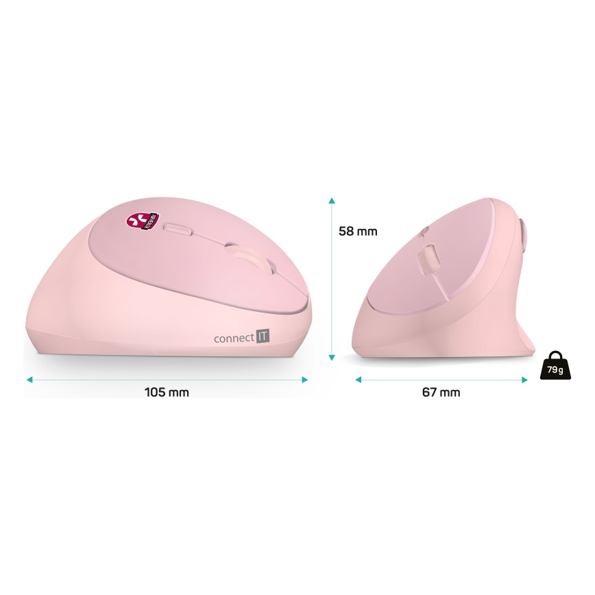 CONNECT IT CMO-2600-PK - Ergonomic Wireless Mouse 800/1200/1600 DPI 1xAA Pink