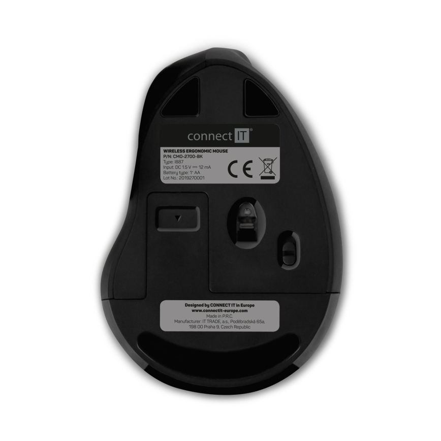 CONNECT IT CMO-2700-BK - Ergonomic wireless mouse 800/1200/1600 DPI 1xAA black