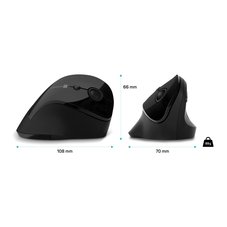 CONNECT IT CMO-2700-BK - Ergonomic wireless mouse 800/1200/1600 DPI 1xAA black
