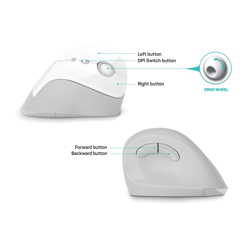 CONNECT IT CMO-2700-WH - Ergonomic wireless mouse 800/1200/1600 DPI 1xAA white
